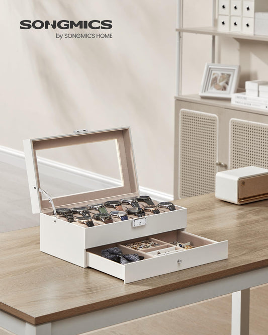 12-Slot Watch Box with Jewelry Drawer