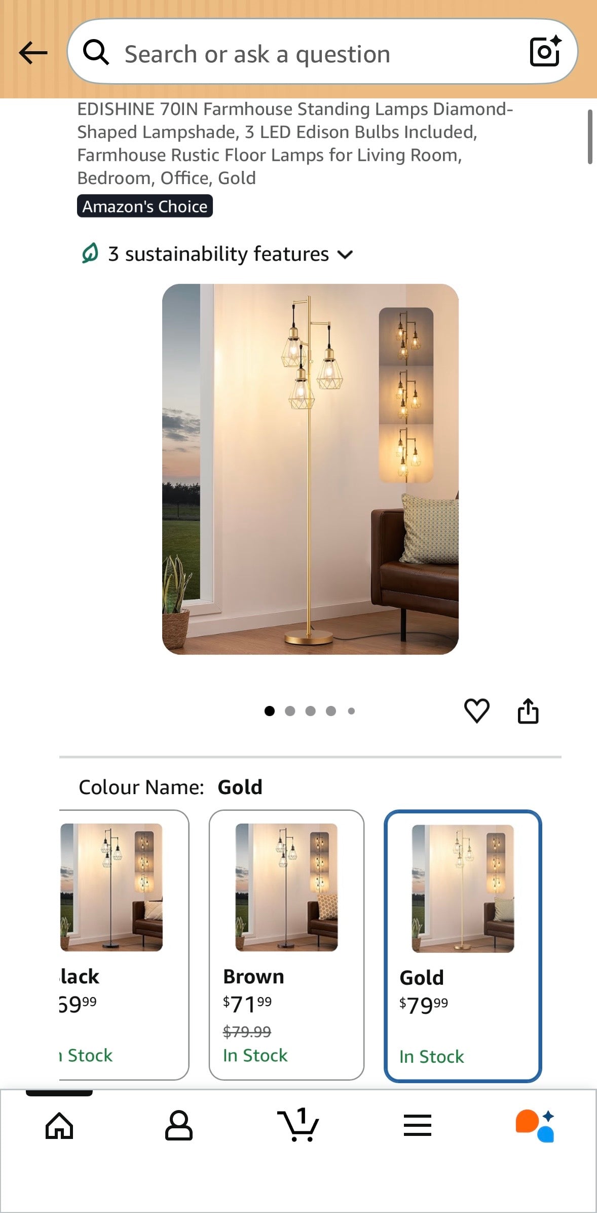 EDISHINE Farmhouse Floor Lamp