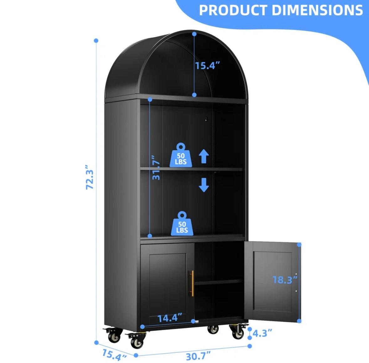 Modern Arched Metal Bookcase Cabinet