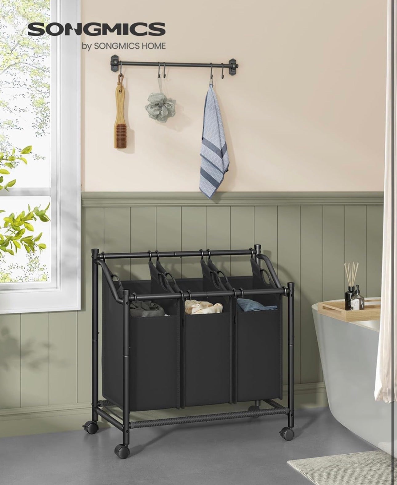 SONGMICS 3-Bag Rolling Laundry Sorter