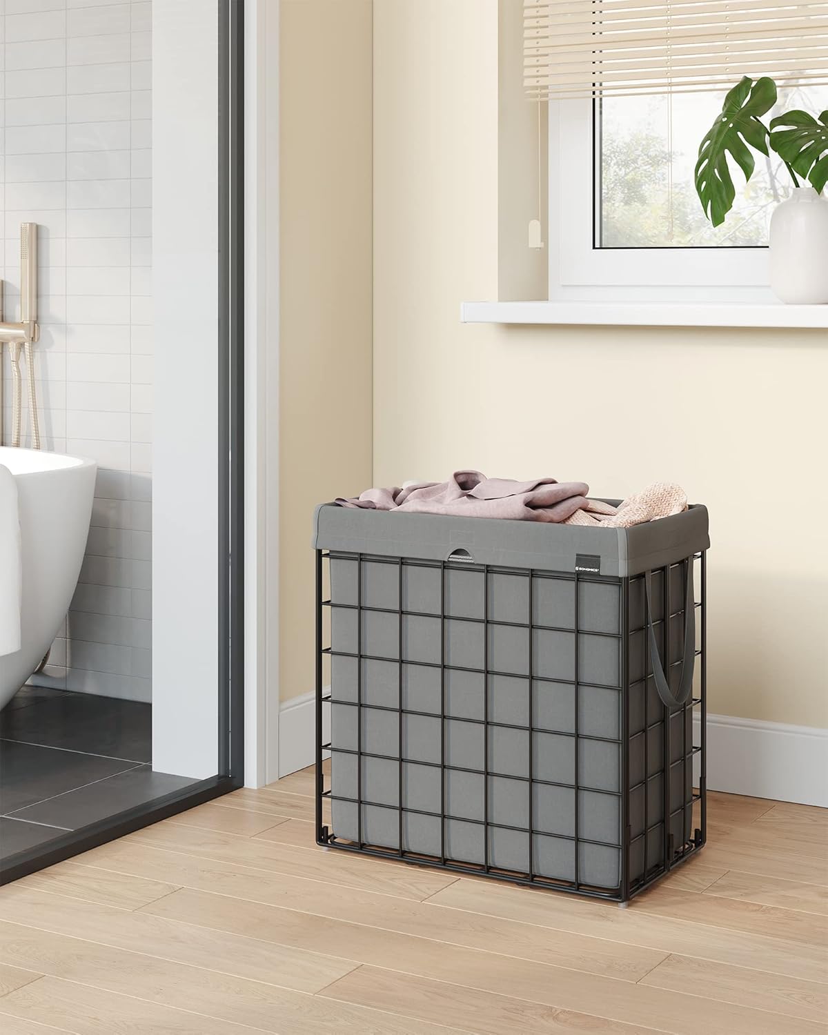 SONGMICS Collapsible Laundry Basket – Black + Gray (29 Gallon)