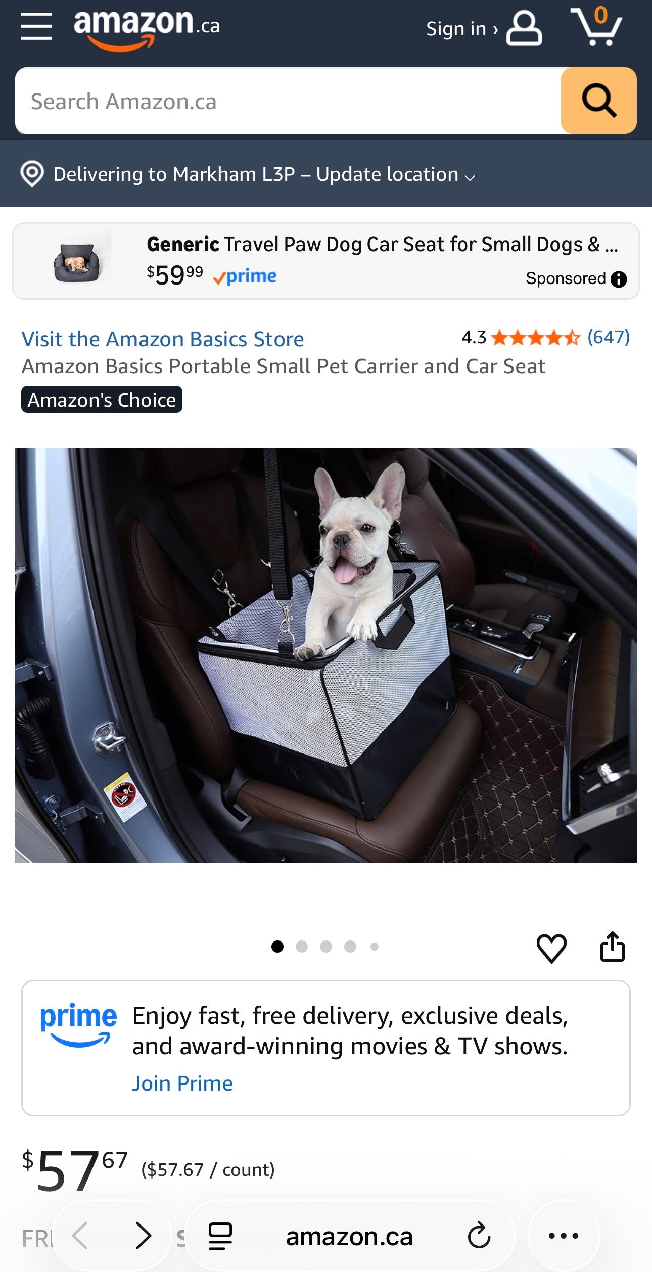 Amazon Basics Soft-Sided Pet Carrier / Car Seat