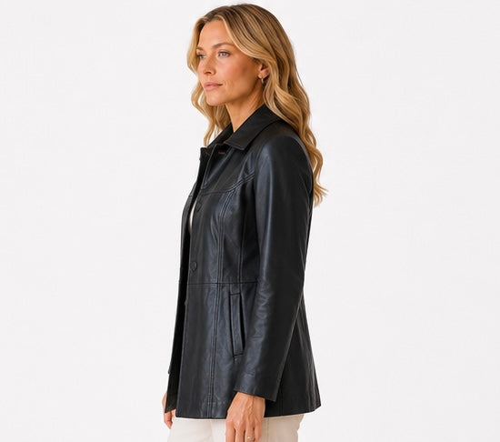 Women’s Classic Black Leather Jacket – Size XL