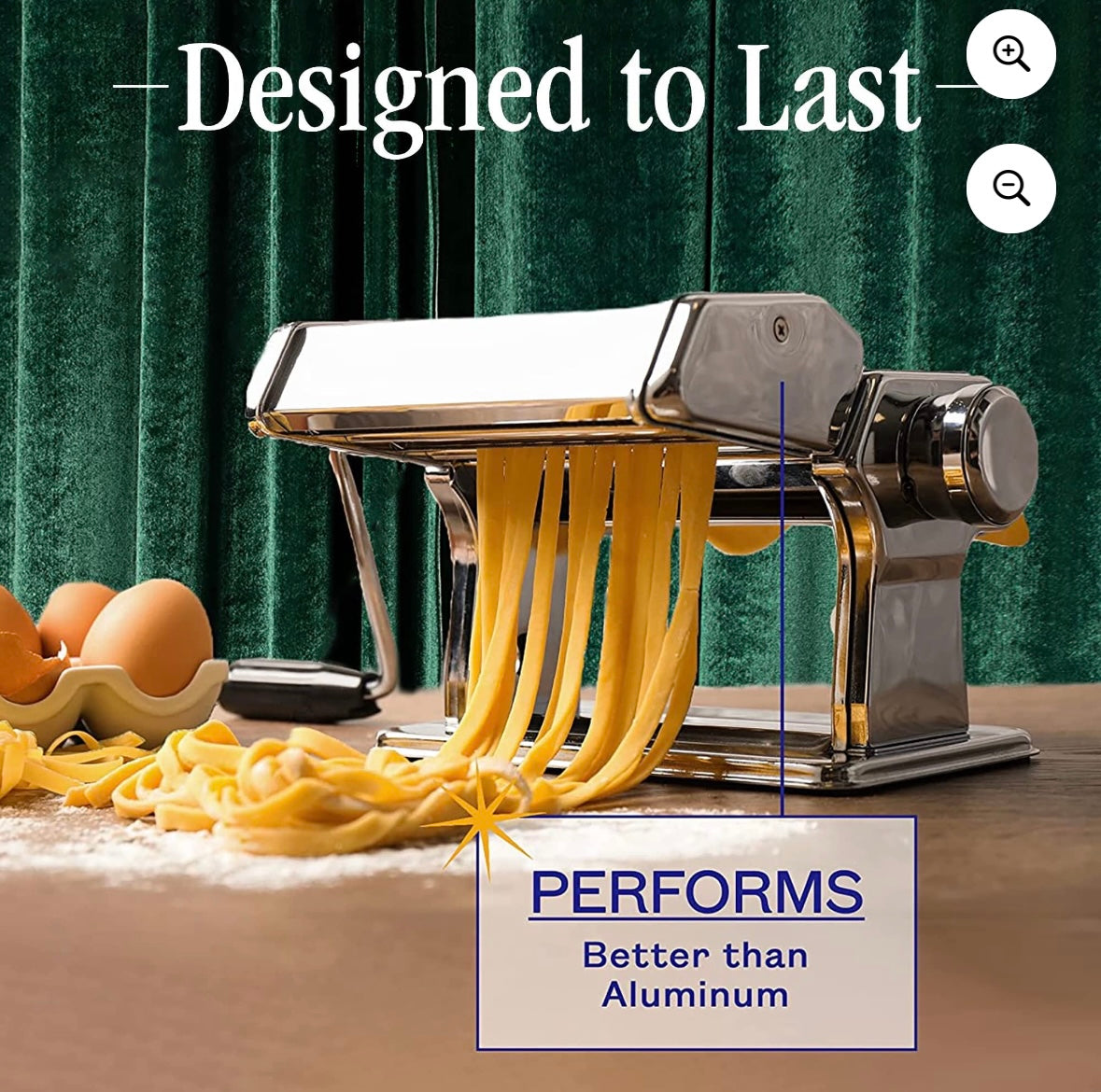 Nuvantee Stainless Steel Pasta Maker – Adjustable 7-Setting Roller | Manual Hand Crank | Silver