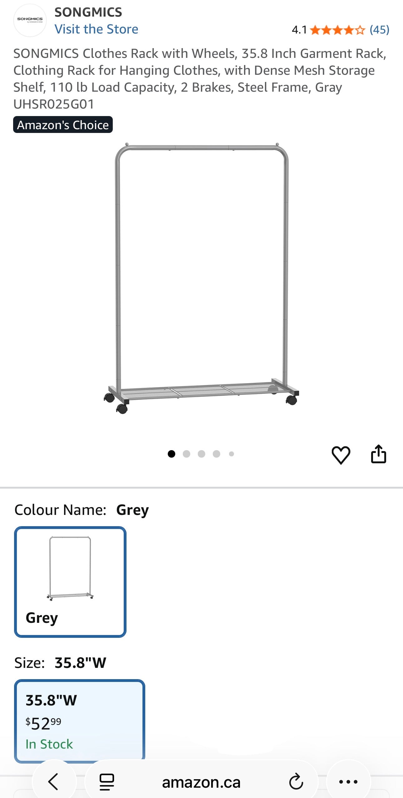 SONGMICS Rolling Garment Rack with Storage Shelf