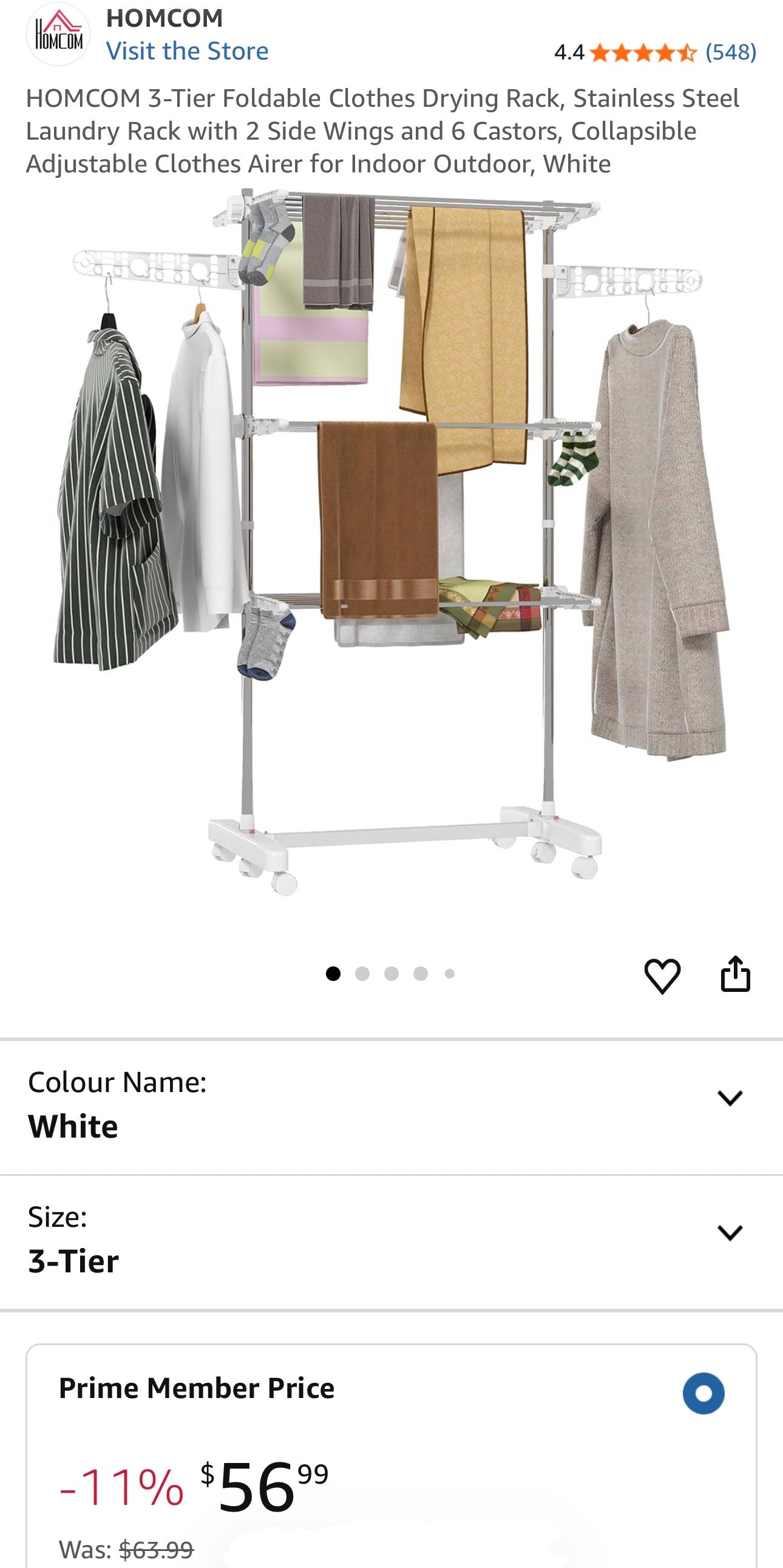 HOMCOM 3-Tier Foldable Clothes Drying Rack