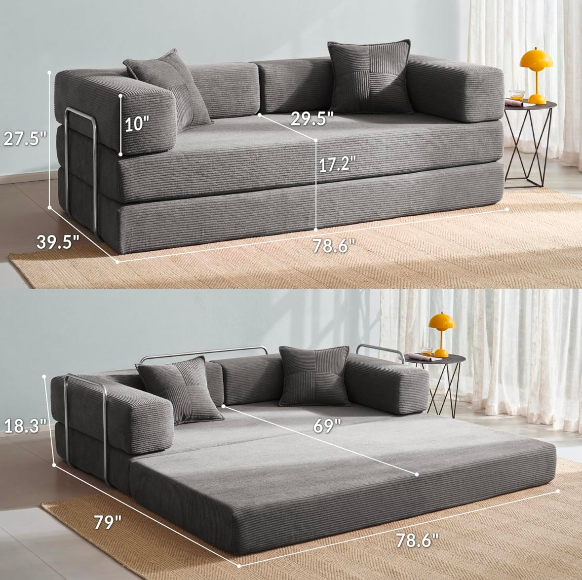 MOEYURO Convertible Foldable Floor Sofa Bed – Corduroy Sleeper Couch