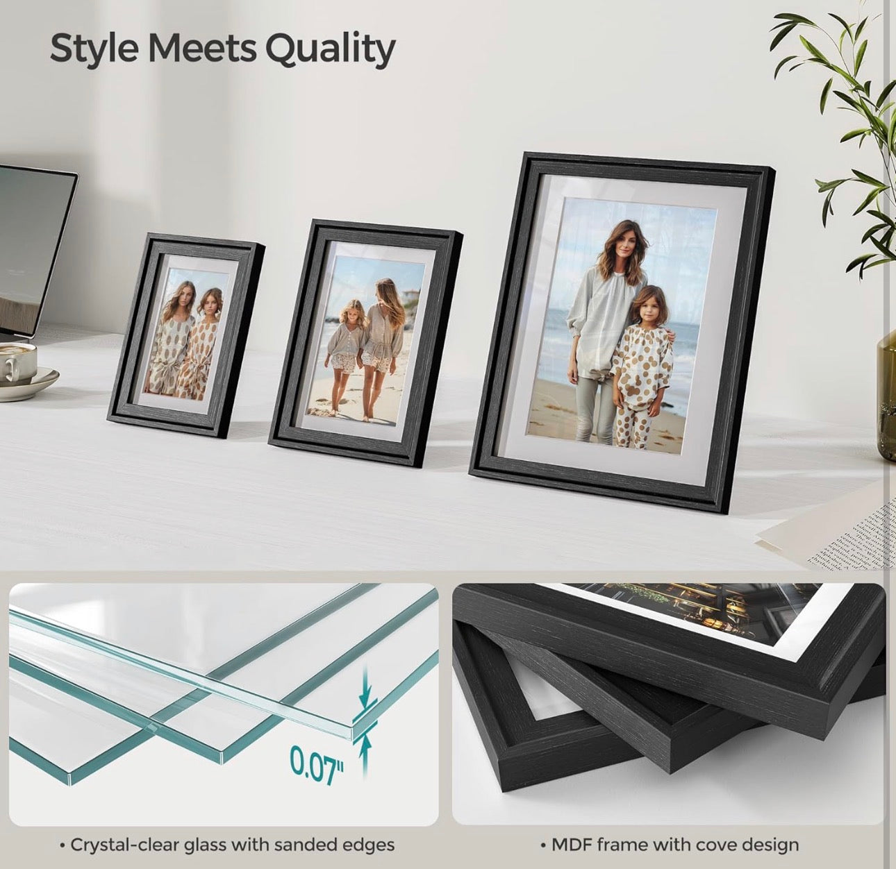 SONGMICS 10-Piece Ash Black Wall & Tabletop Frame Set