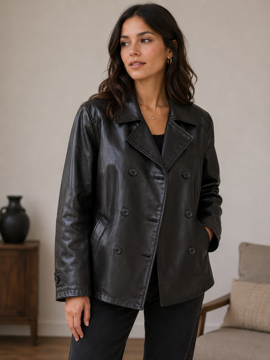 Women’s Double-Breasted Leather Jacket