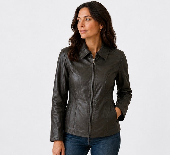 Women’s Fitted Leather Jacket- M
