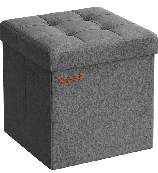 SONGMICS Foldable Storage Ottoman Cube – Dark Gray