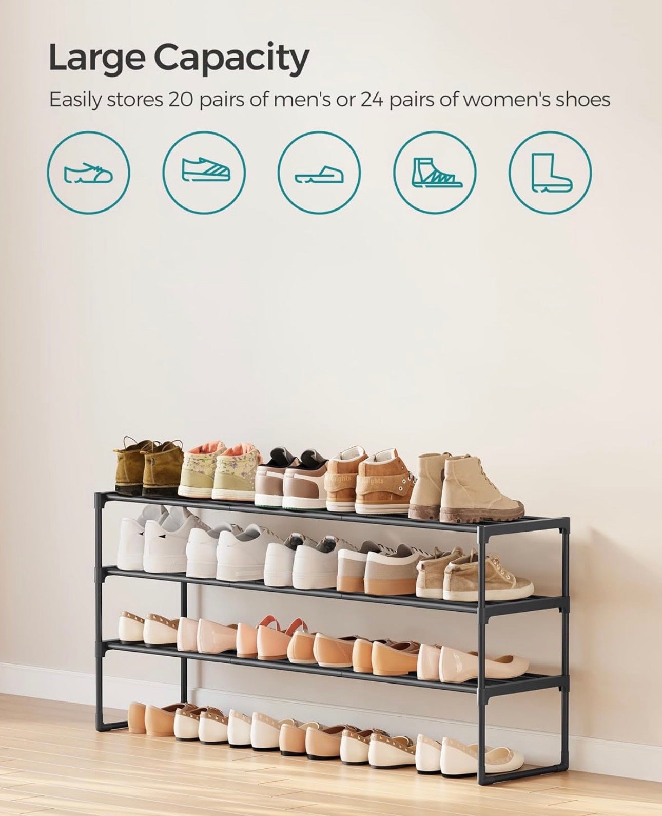 SONGMICS 3-Tier Expandable Metal Shoe Rack