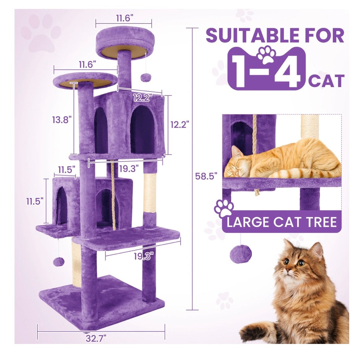TSCOMON 58” Multi-Level Plush Cat Tree & Condo