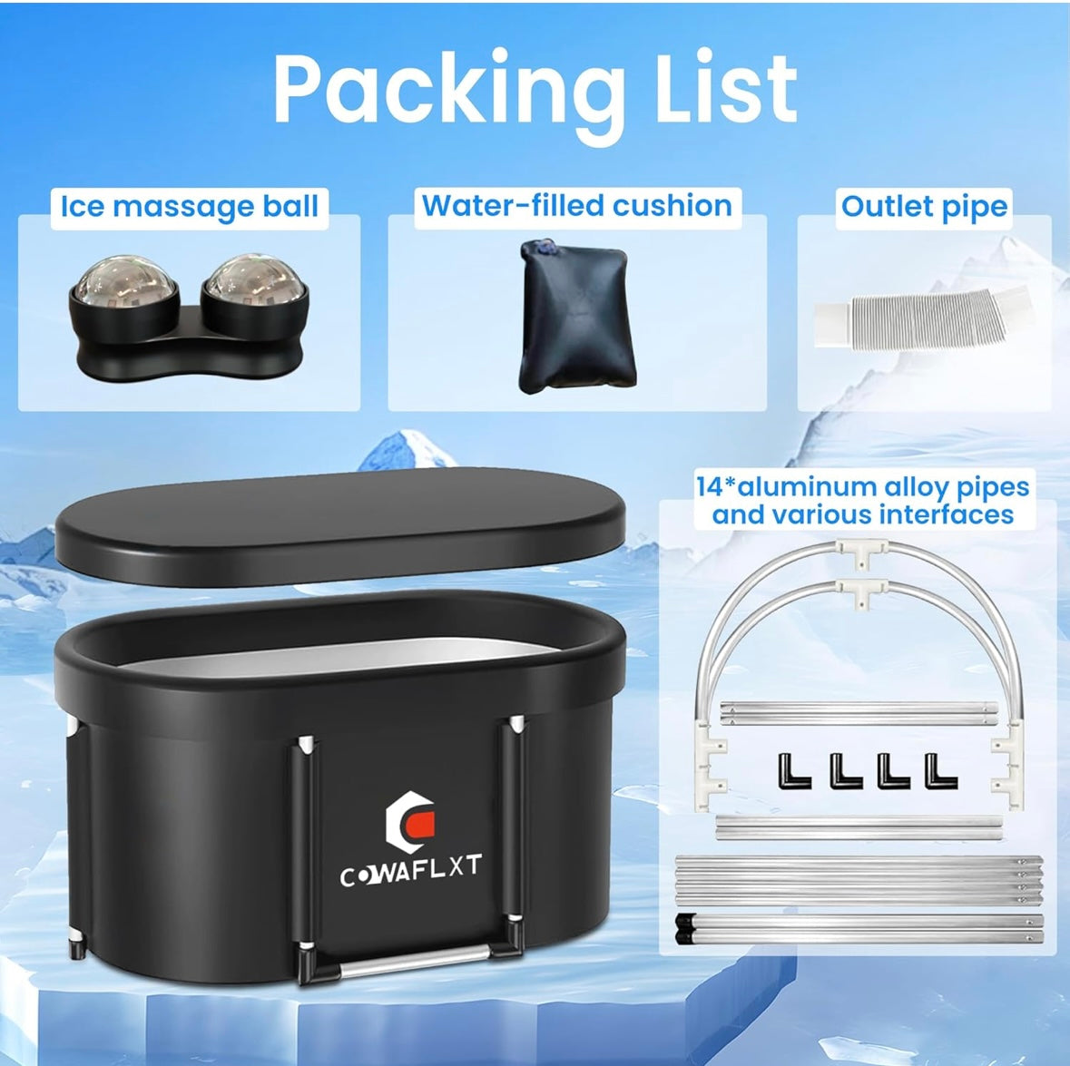 NEW – COWAFLXT Oval Ice Bath Tub & Massage Ball Combo – 129-Gallon Cold Therapy Tub