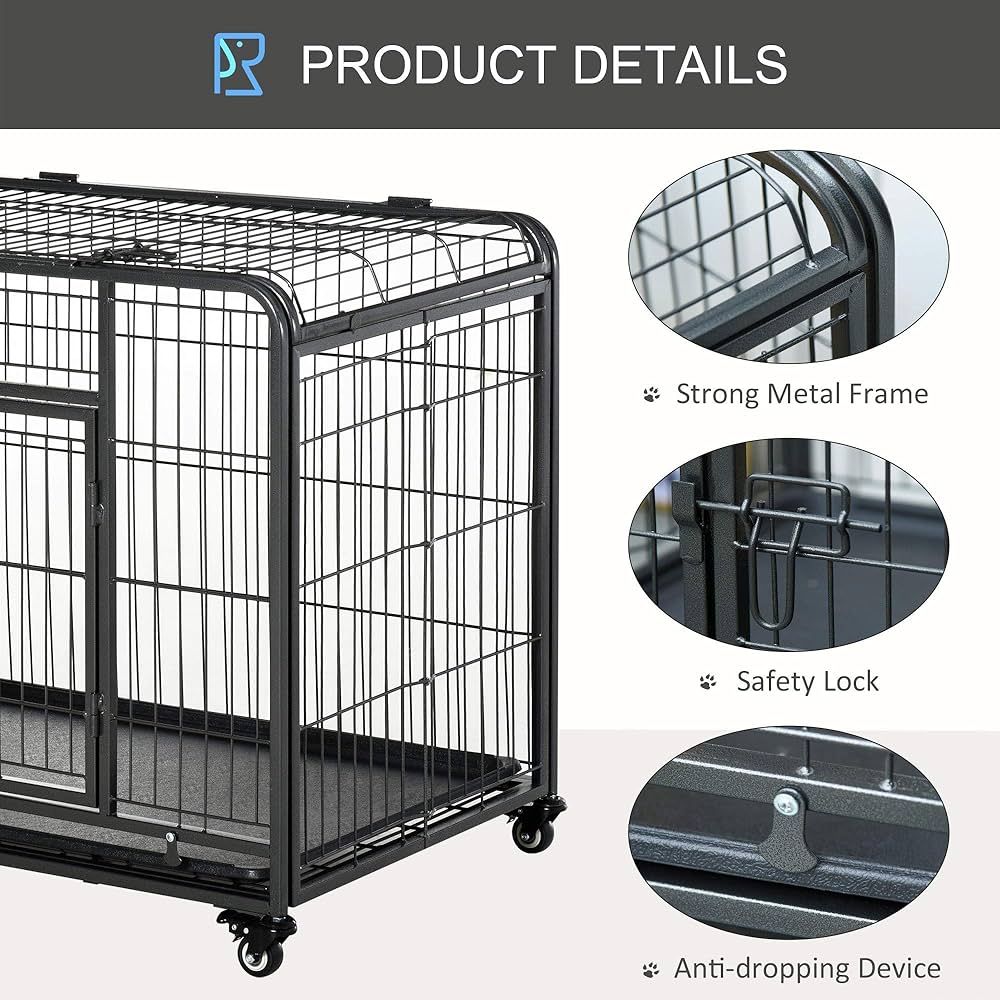 PawHut Heavy-Duty Foldable Dog Crate with Wheels - Large