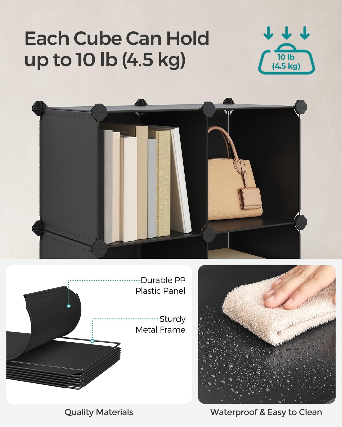 SONGMICS Modular Cube Storage Organizer – Black & White