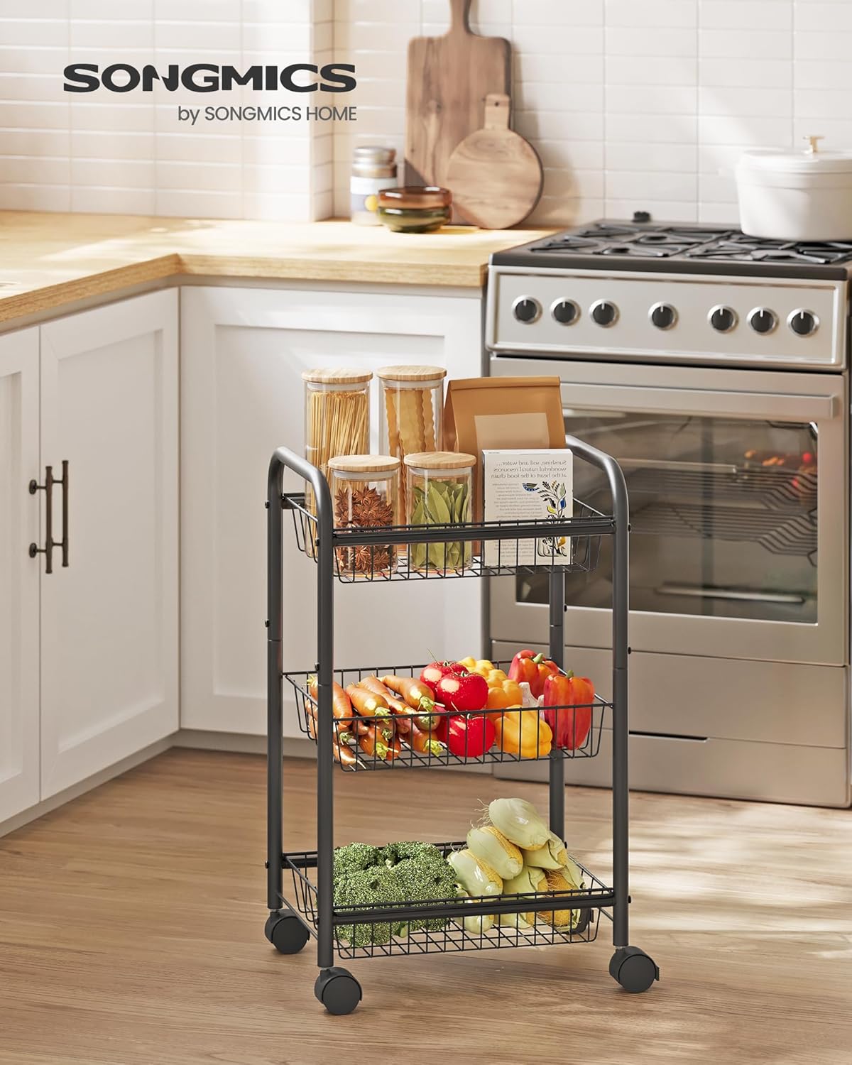 3-Tier Rolling Storage Cart – Black