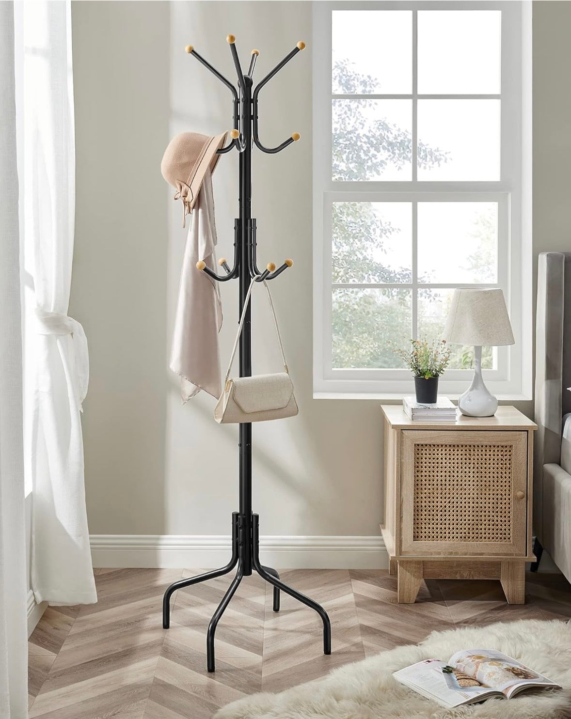SONGMICS Freestanding Coat Rack – 12 Hook Metal Coat Tree