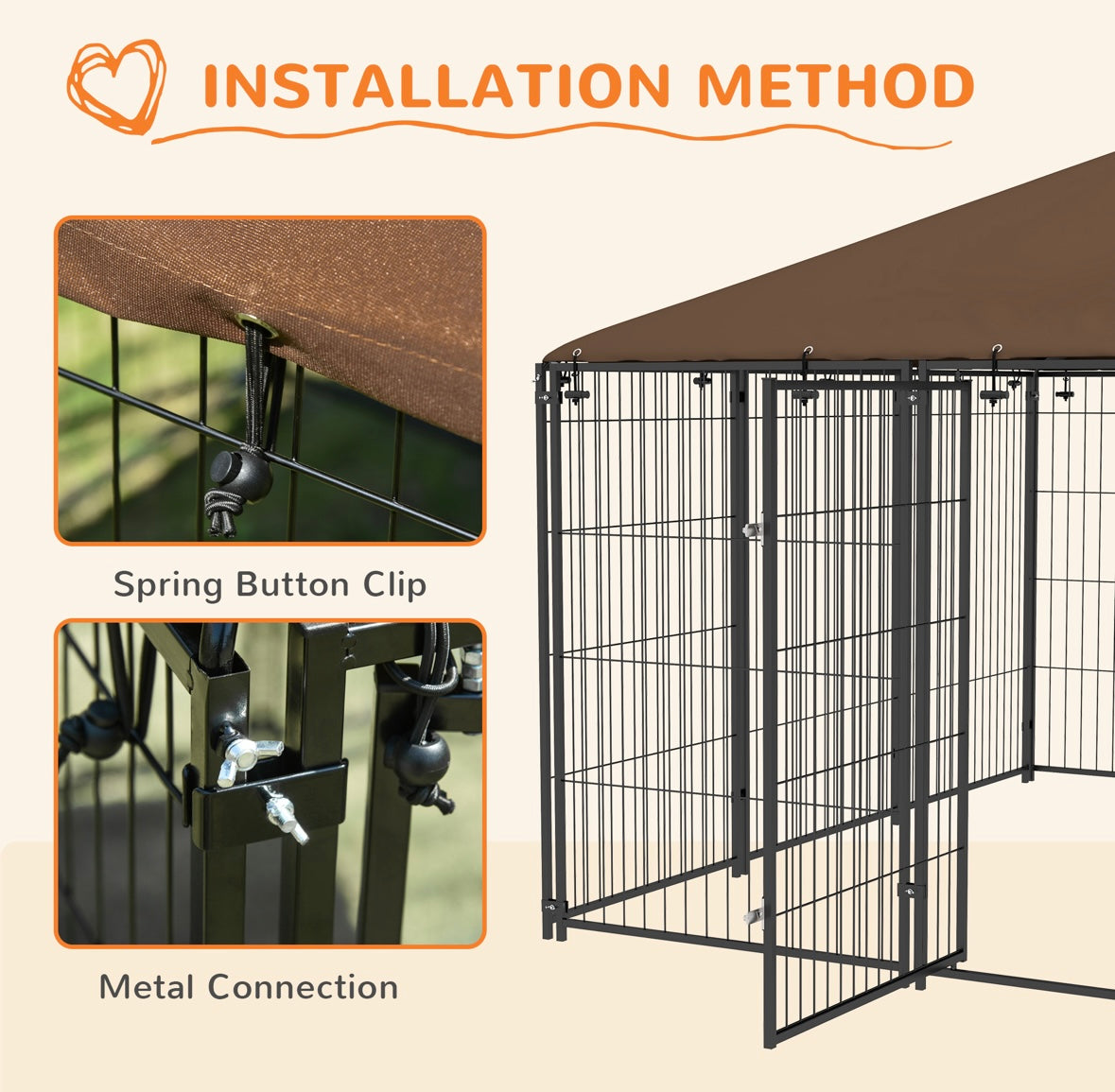 Outsunny Outdoor Dog Kennel with Roof & Feeding Door – Heavy-Duty Steel | Weather-Resistant | Spacious Design