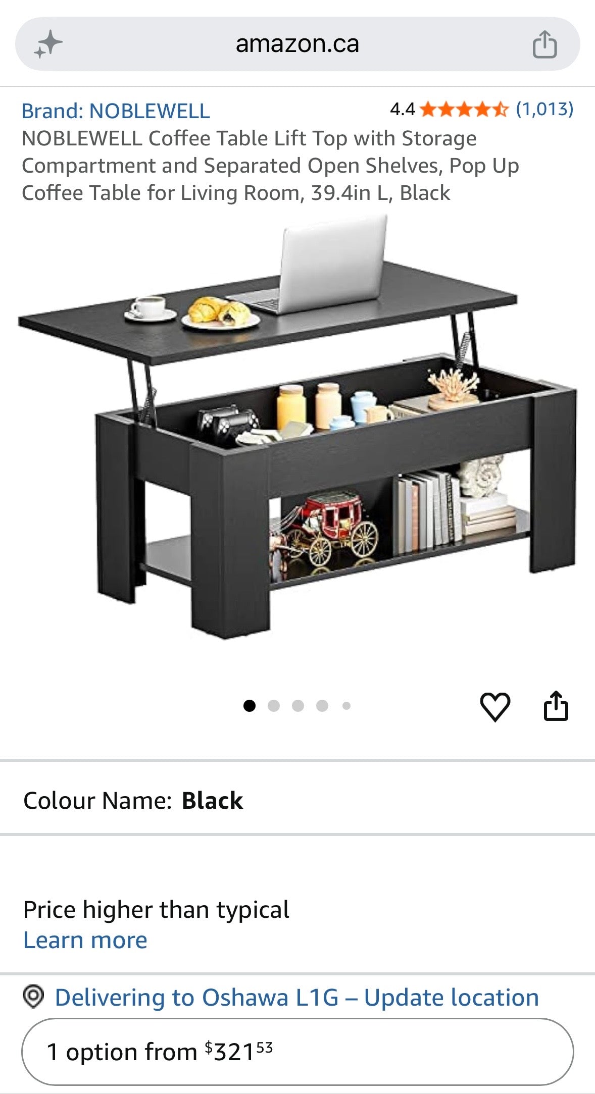 NOBLEWELL Lift-Top Coffee Table with Hidden Storage