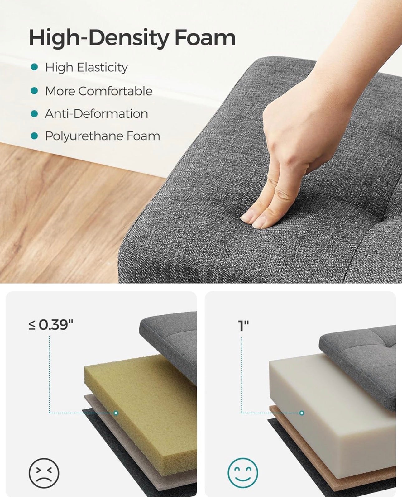 SONGMICS 43” Tufted Linen-Look Storage Ottoman Bench
