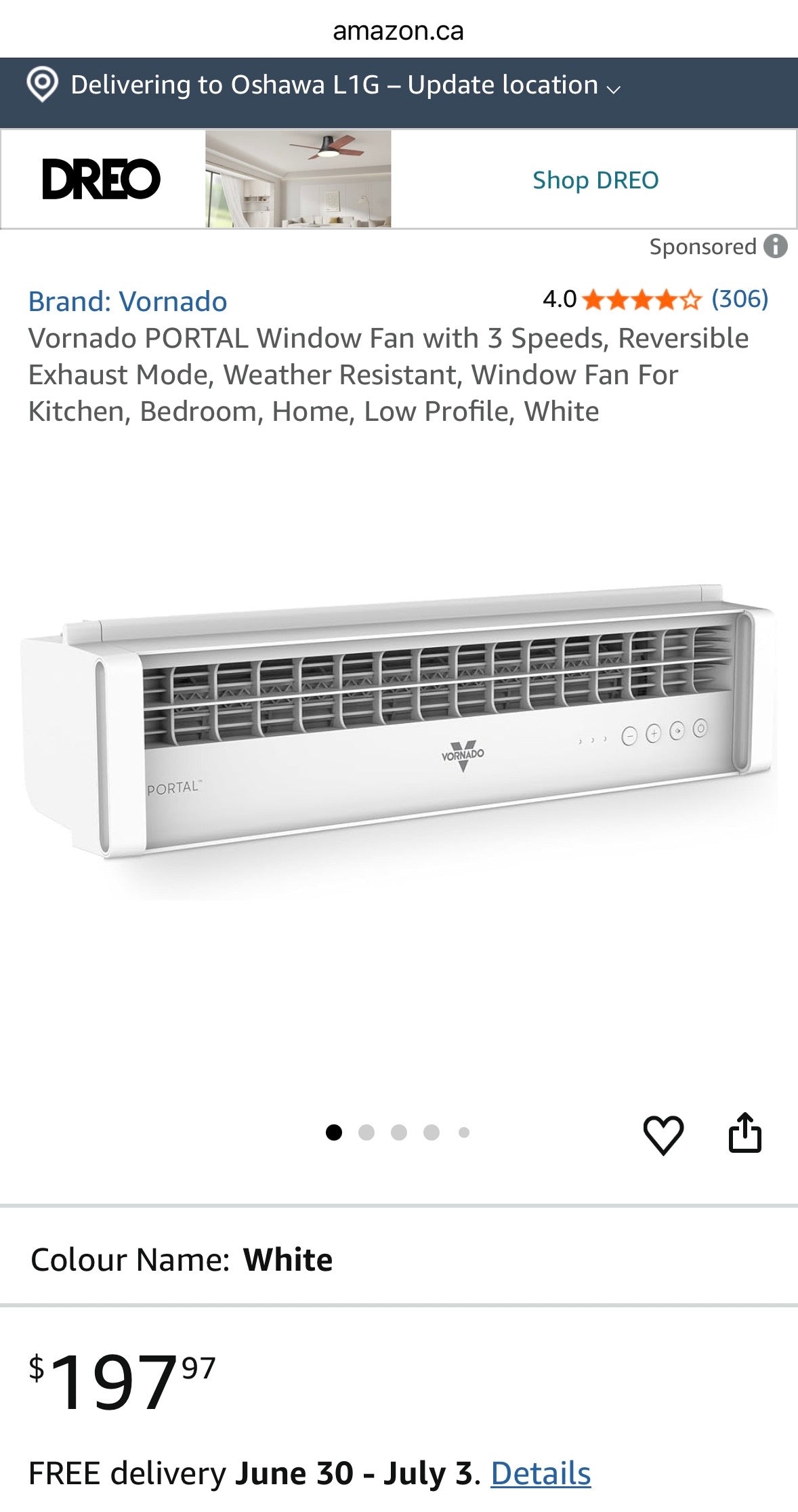 Vornado PORTAL Reversible Window Fan – 3 Speeds