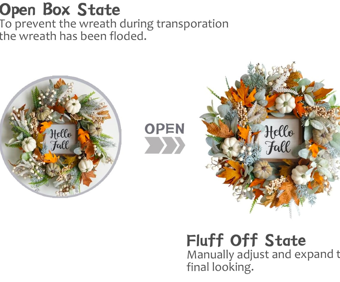 20” Fall Pumpkin Wreath – Thanksgiving & Autumn Front Door Décor
