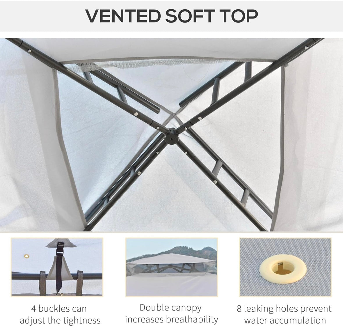 Outsunny 10×10 ft Outdoor Garden Gazebo — Steel Frame with Mosquito Netting, Curtains & Double-Tier Roof (Beige/Black)
