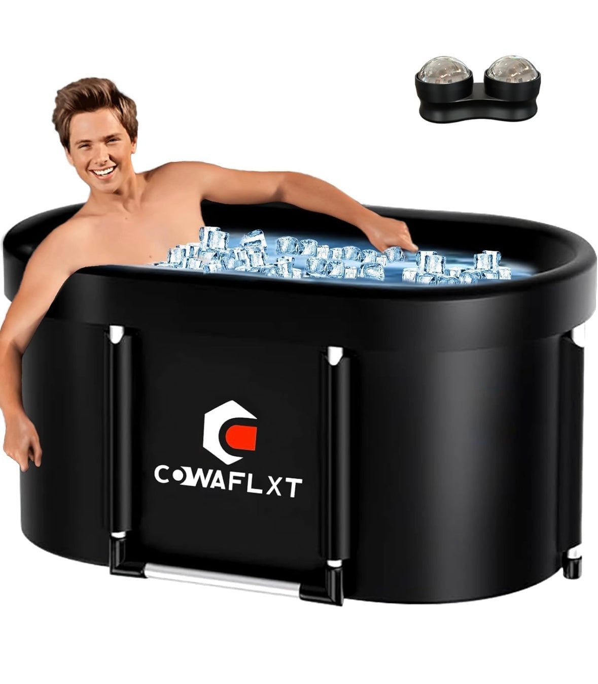 NEW – COWAFLXT Oval Ice Bath Tub & Massage Ball Combo – 129-Gallon Cold Therapy Tub
