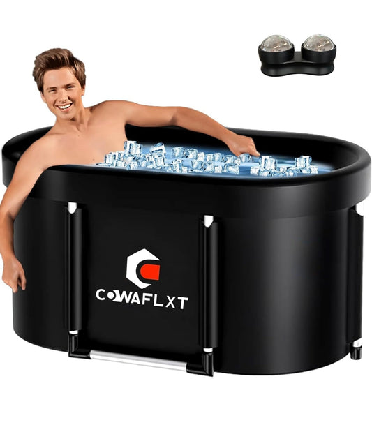 NEW – COWAFLXT Oval Ice Bath Tub & Massage Ball Combo – 129-Gallon Cold Therapy Tub