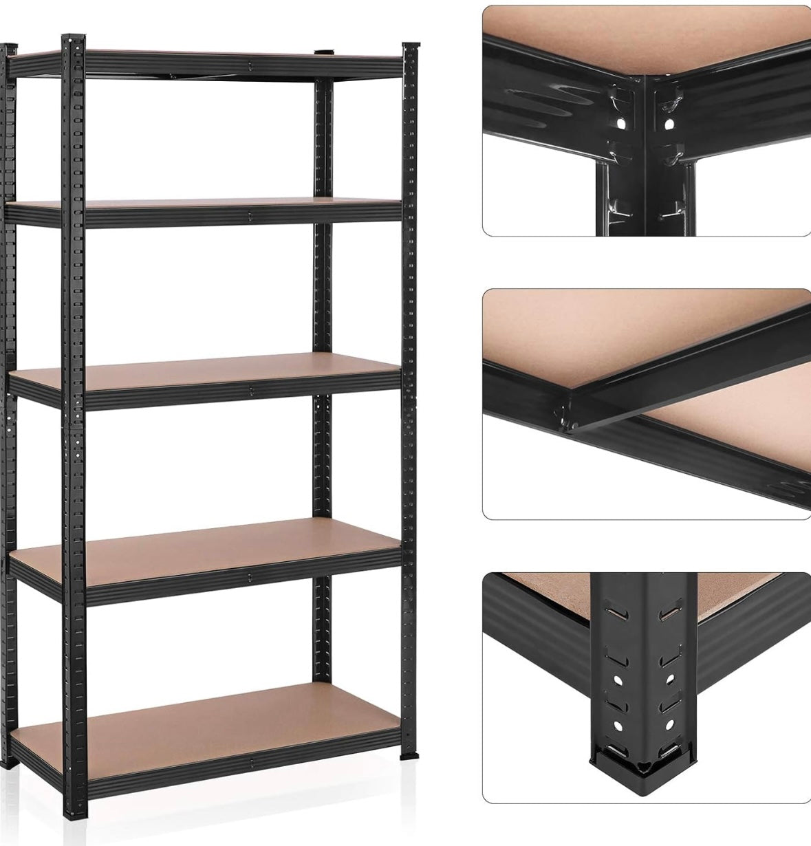 Heavy-Duty 5-Tier Adjustable Garage Storage Shelf – 875 kg Capacity (Steel Frame + Wood Shelves)