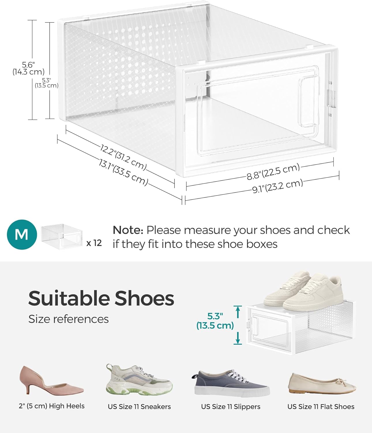 SONGMICS 12-Pack Stackable Shoe Storage Boxes
