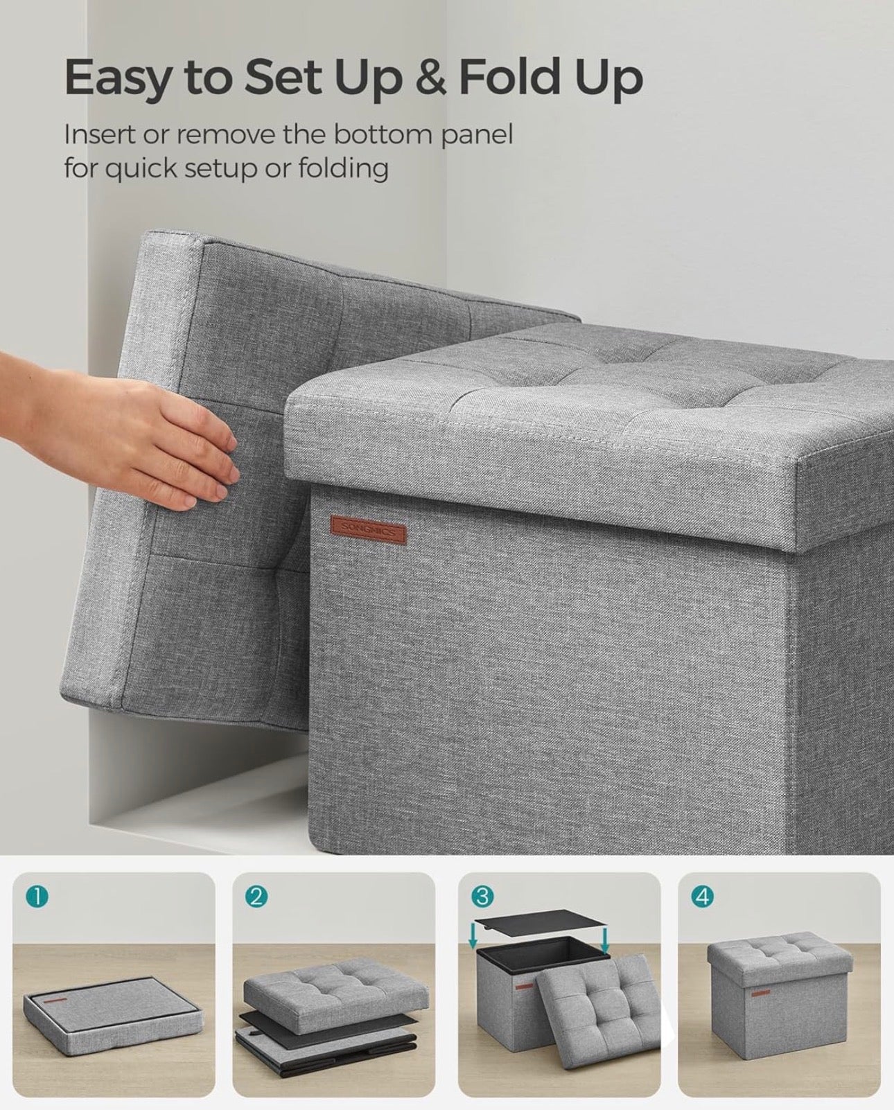 SONGMICS MAZIE Folding Storage Ottoman