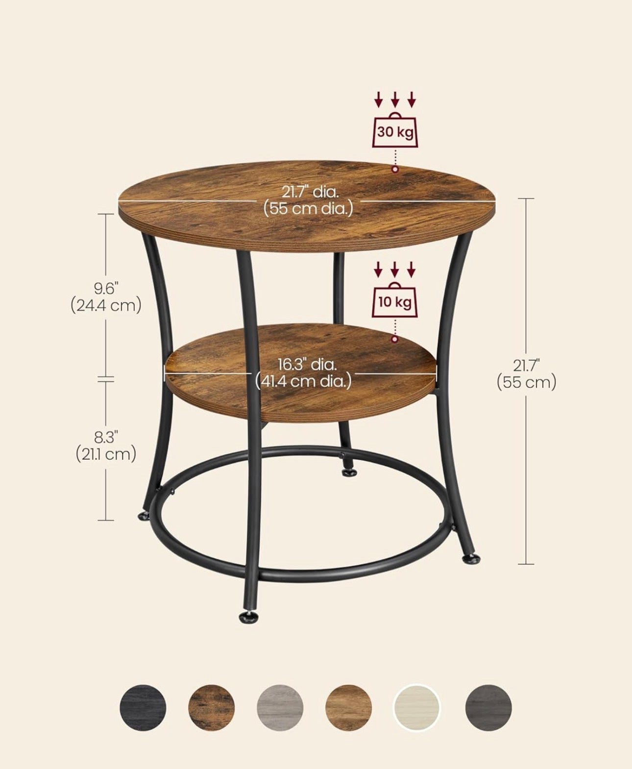 VASAGLE Industrial Round Side Table