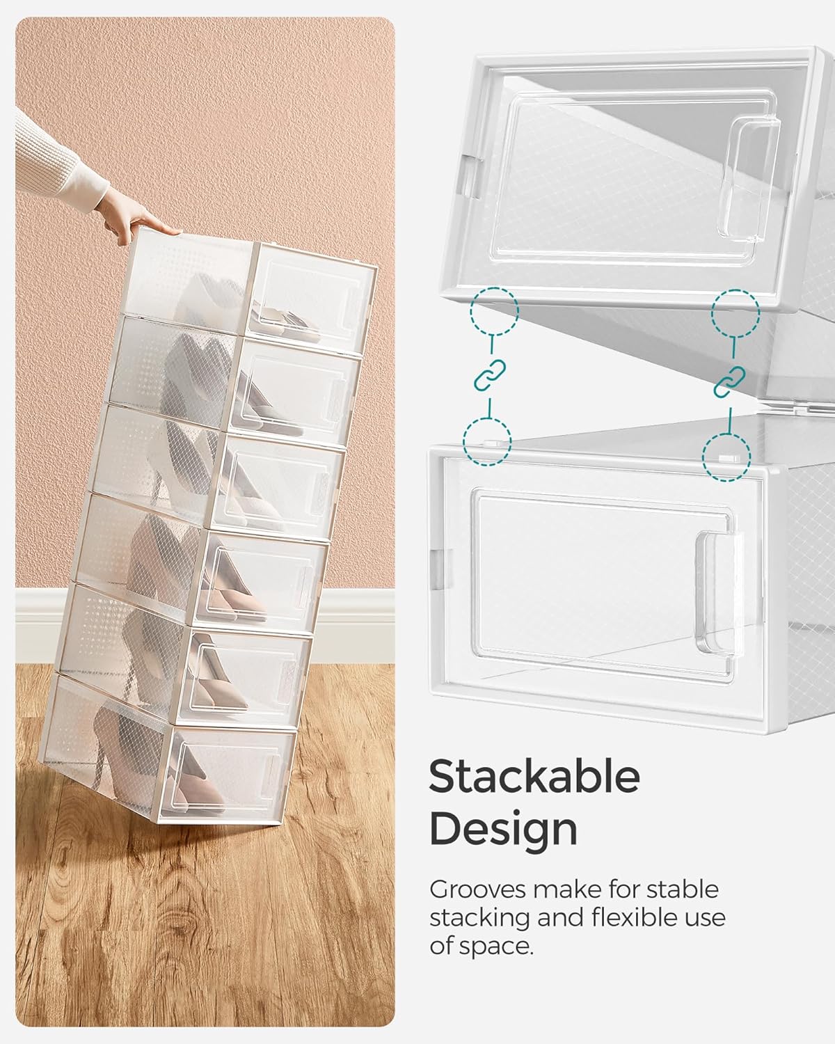 SONGMICS 12-Pack Stackable Shoe Storage Boxes