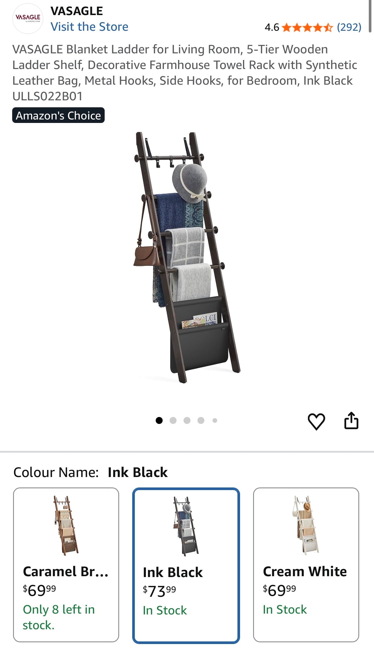 Solid Wood Leaning Blanket & Towel Ladder Rack