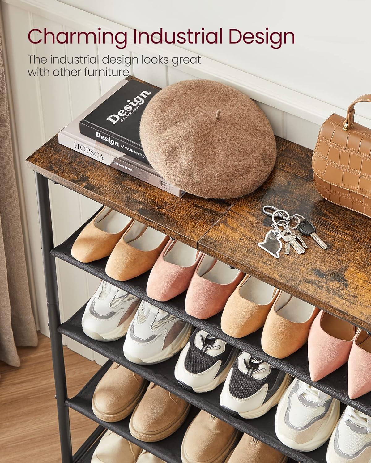 VASAGLE 4-Tier Shoe Rack with Top Panel
