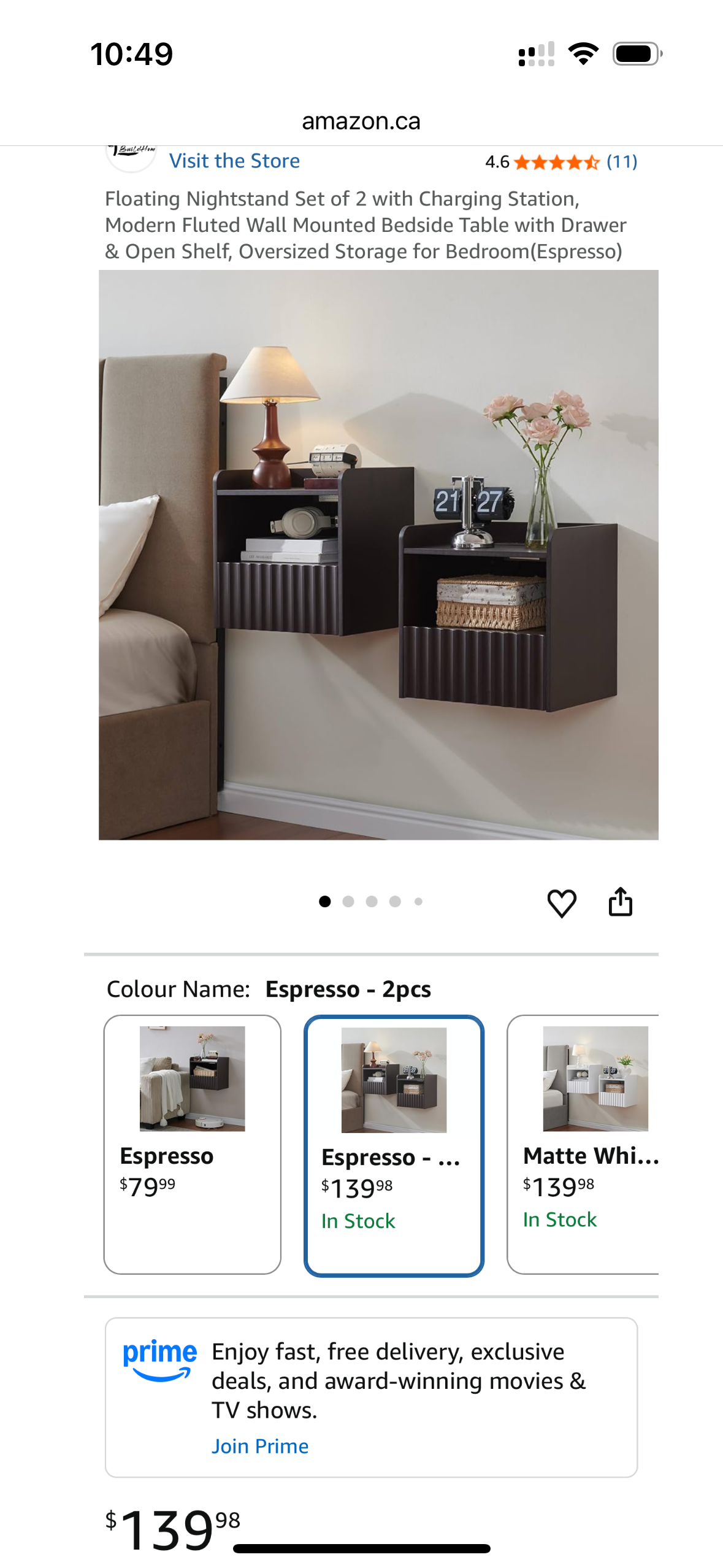 BuildHom Floating Wall-Mounted Nightstands – Walnut Finish (Set of 2)