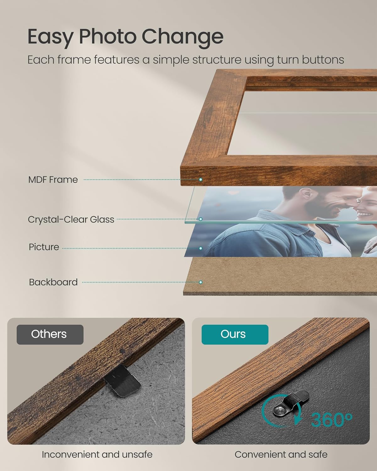 SONGMICS 10-Pack Picture Frame Set – Rustic Brown