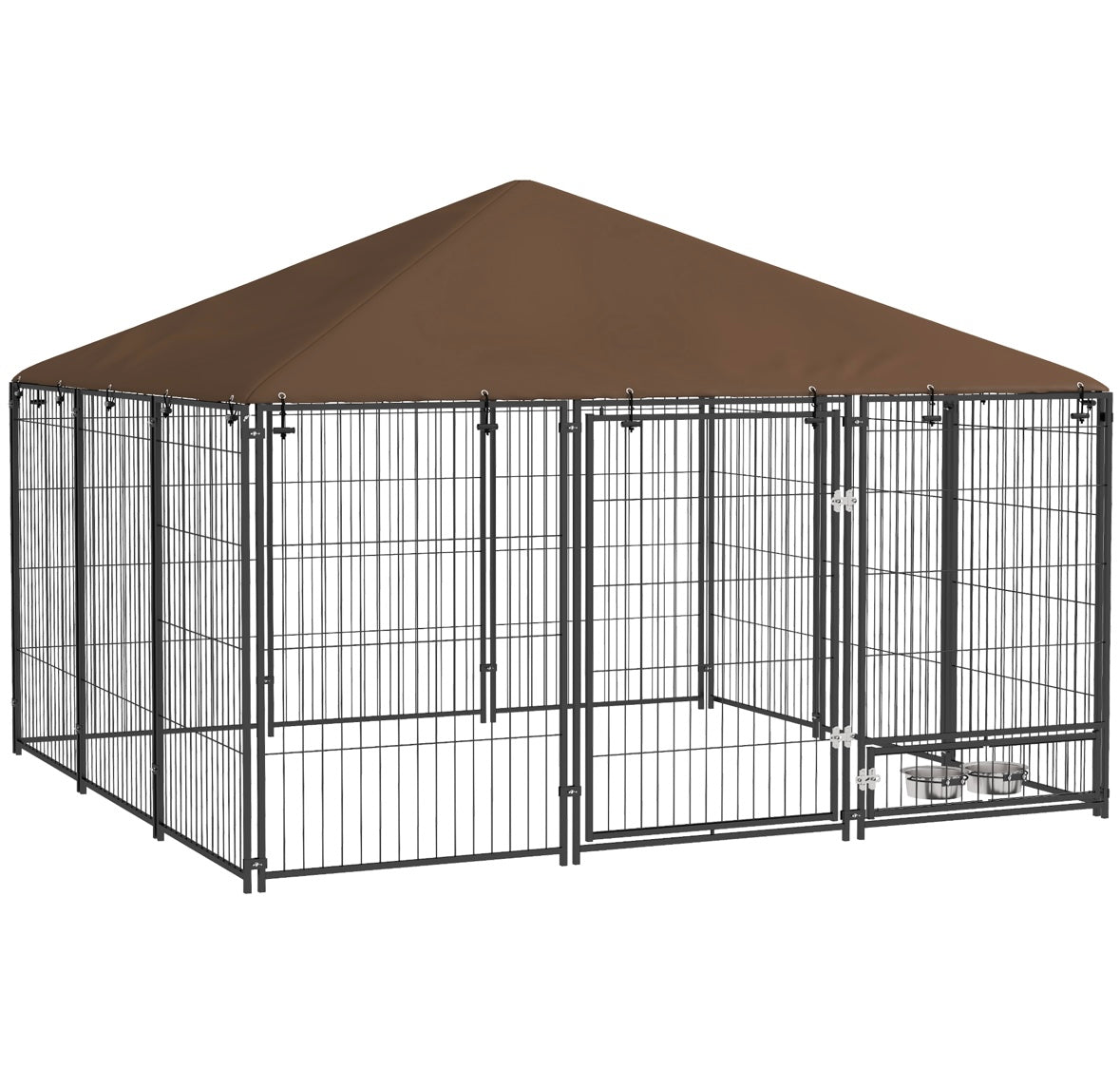Outsunny Outdoor Dog Kennel with Roof & Feeding Door – Heavy-Duty Steel | Weather-Resistant | Spacious Design