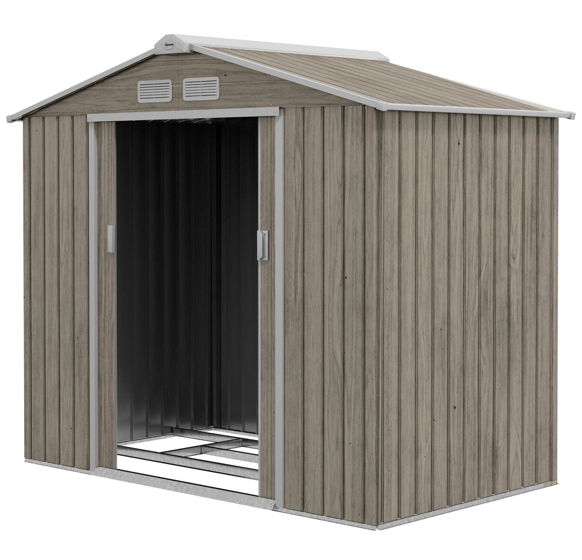 7×4 ft Outdoor Metal Storage Shed — Galvanized Steel Waterproof Garden Tool Shed with Foundation Kit (Classic Grey)
