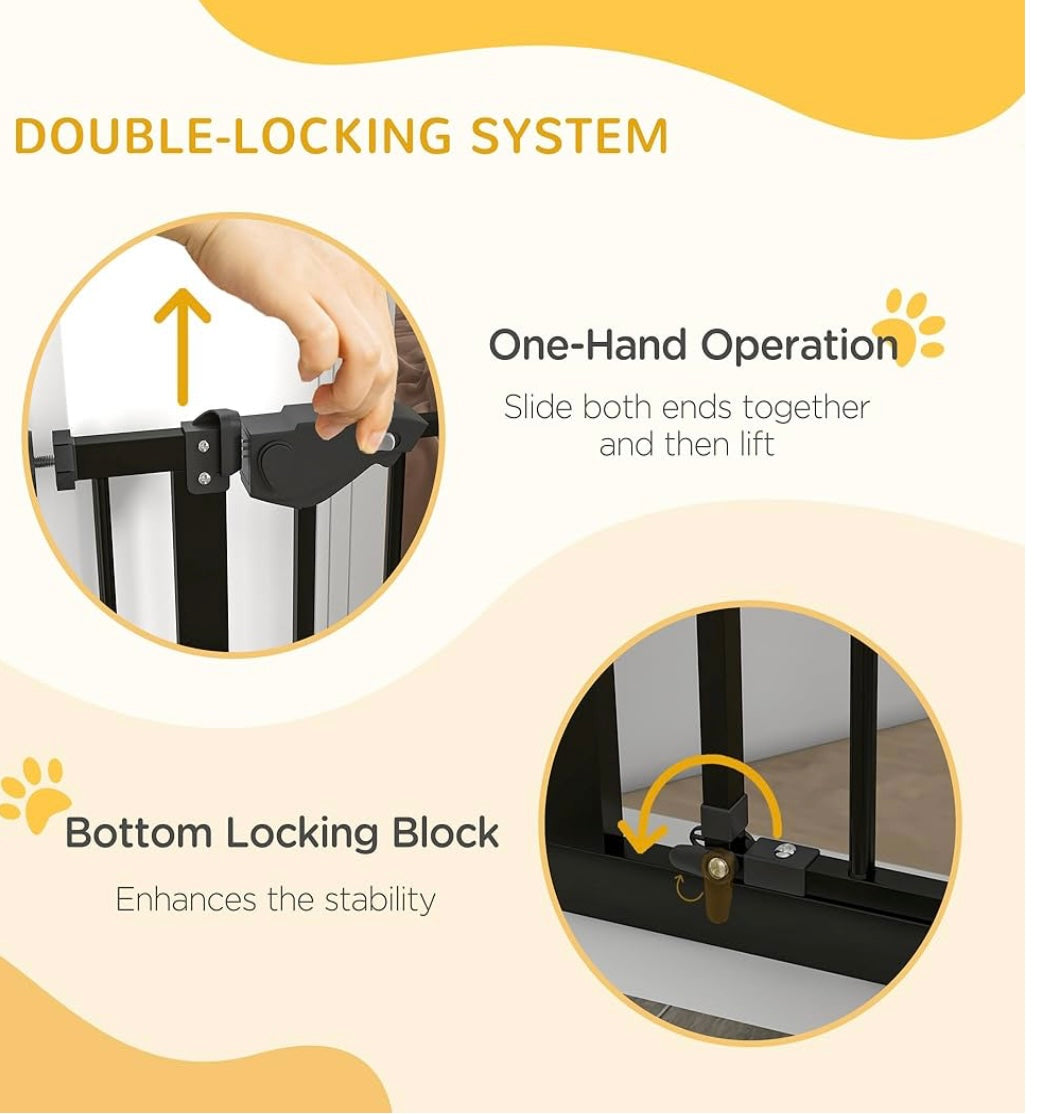 PawHut Alloy Steel Auto-Close Pet Gate – Safety Gate with Cat Door