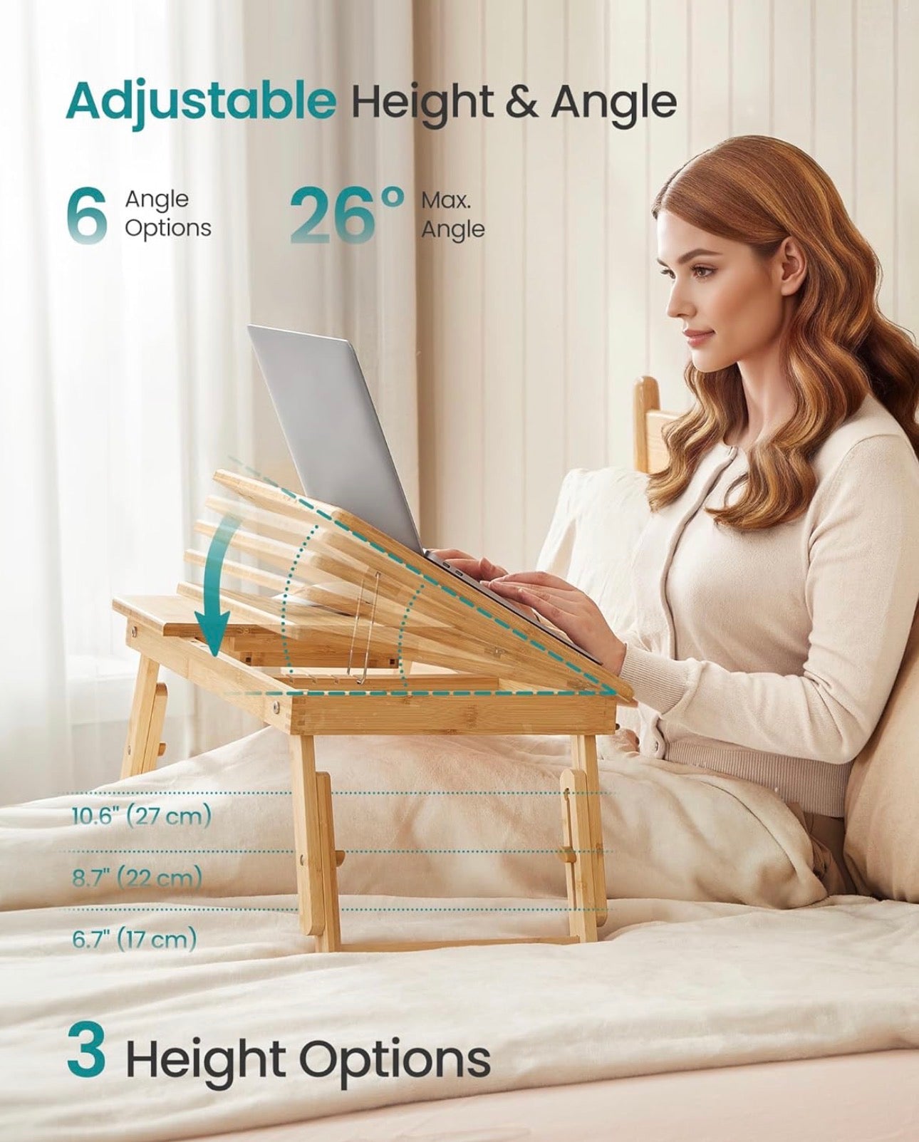 SONGMICS Adjustable Bamboo Laptop Bed Tray