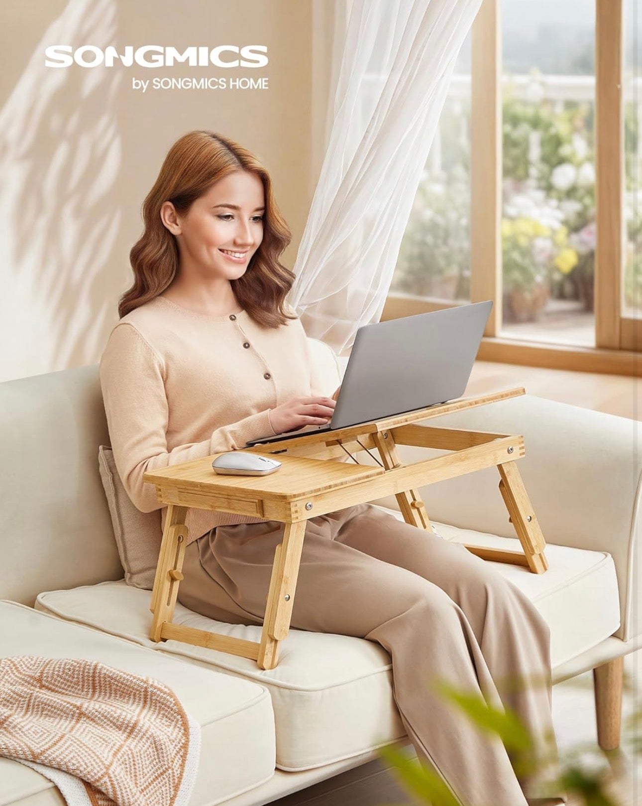 SONGMICS Adjustable Bamboo Laptop Bed Tray