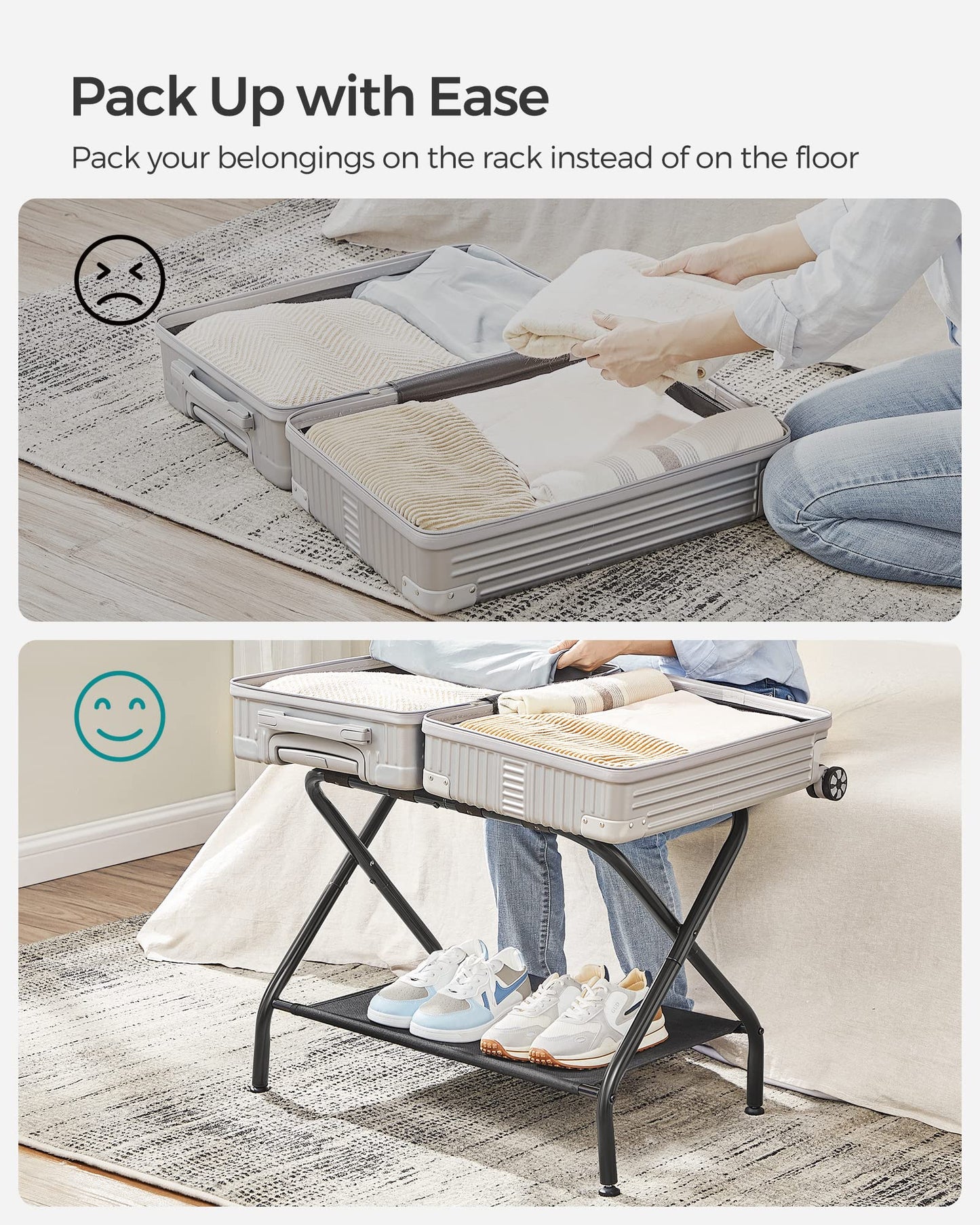 SONGMICS Foldable Luggage Rack with Shelf