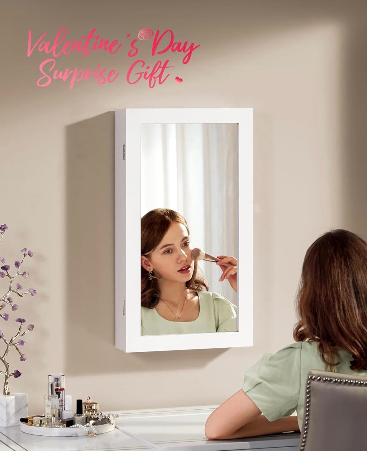 SONGMICS Wall-Mounted Jewelry Cabinet with Mirror – White