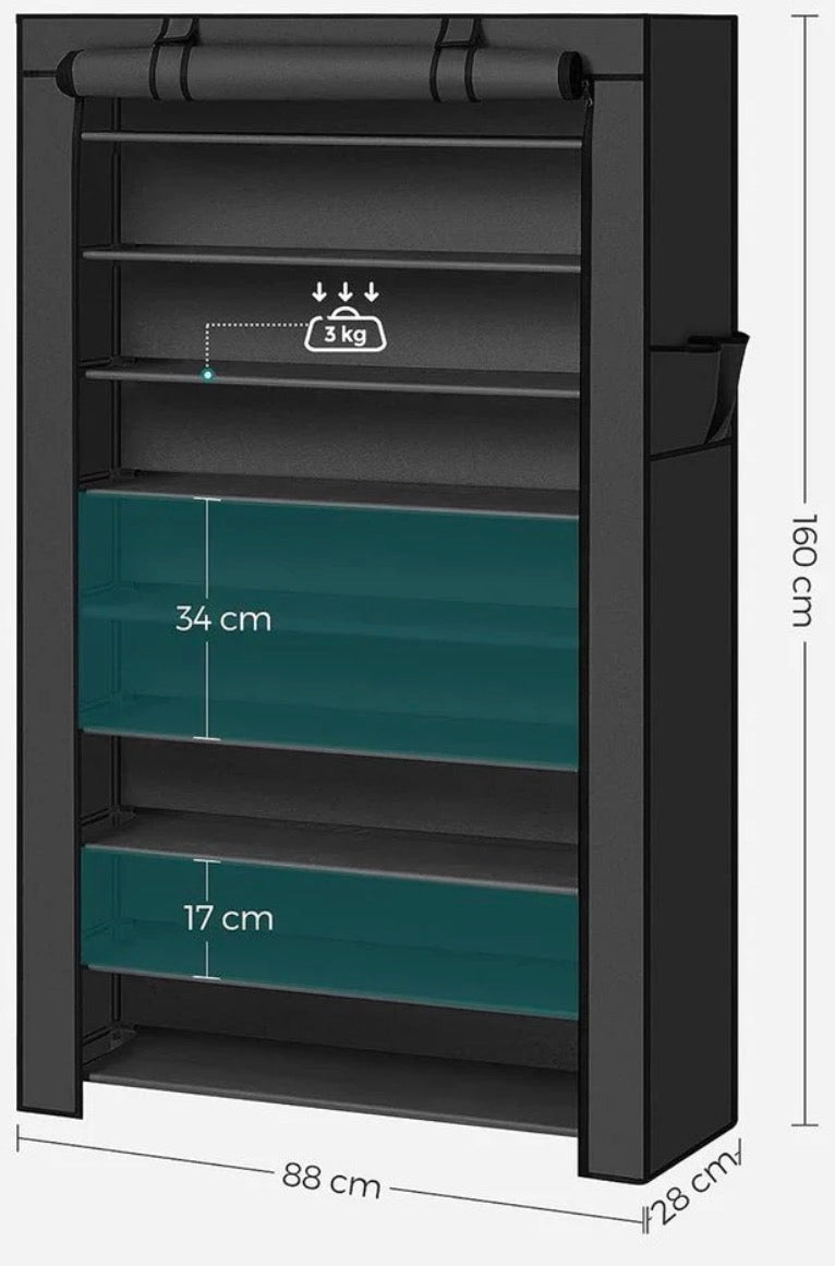 SONGMICS 9-Tier Covered Shoe Organizer with Dustproof Fabric Cover