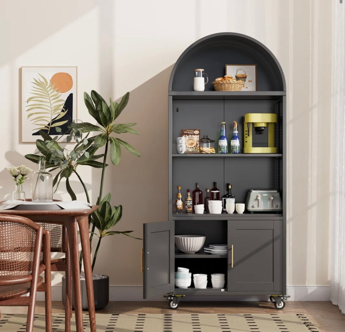 Modern Arched Metal Bookcase Cabinet