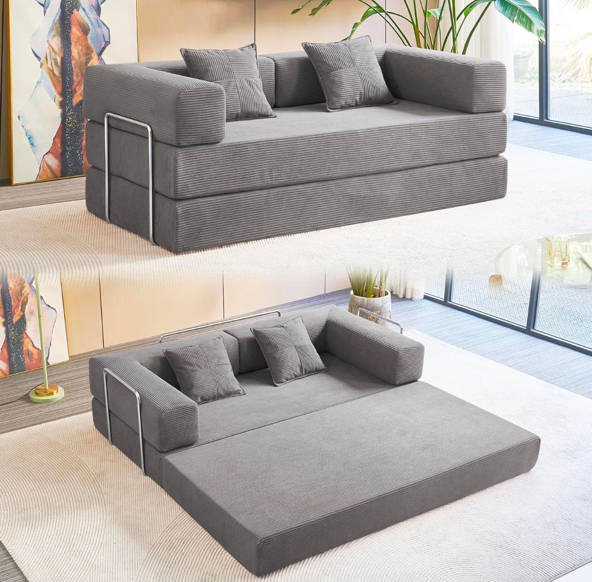 MOEYURO Convertible Foldable Floor Sofa Bed – Corduroy Sleeper Couch