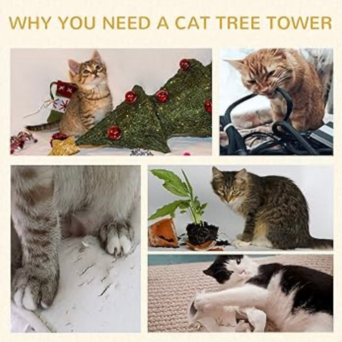 Modern Cat Tower with Bed, Perches & Scratching Post – Compact 3-Level Cat Tree for Indoor Cats